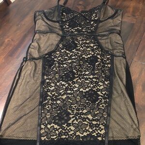 bebe Black and Cream Lace Mini Dress